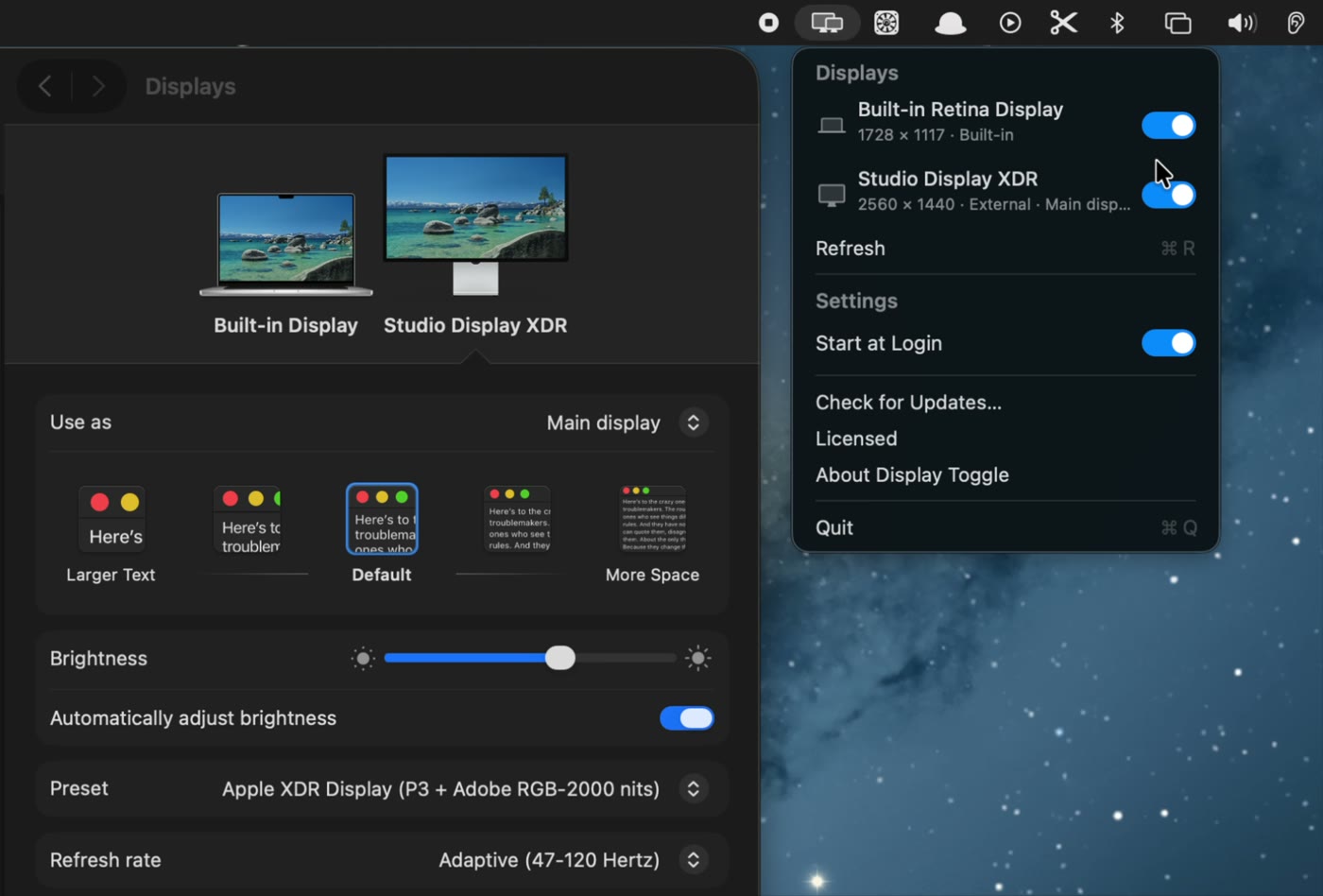 Display Toggle menu next to macOS display settings